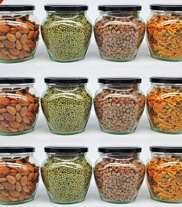 SITOVI Transparent Glass Jar and Container Air Tight Black Lid for Kitchen 400ML